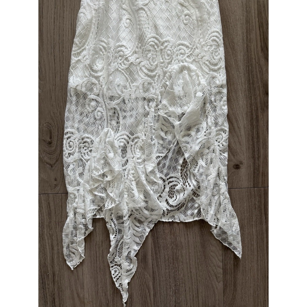Rihoas White Lace Asymmetrical Midi Dress Womens Small Coquette Feminine Coastal - Picture 3 of 9